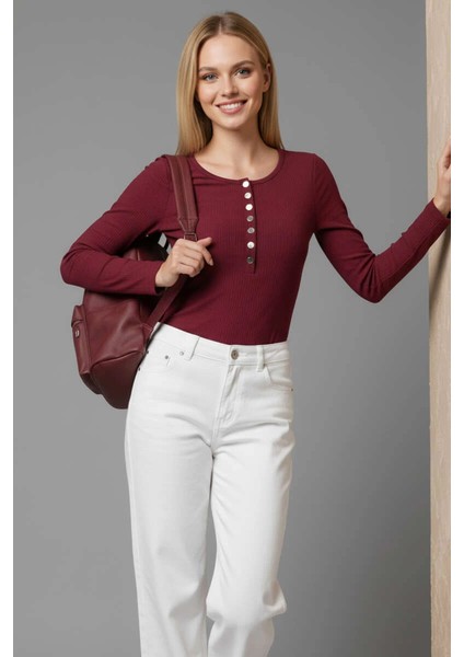 Çıtçıt Detaylı Bluz Bordo