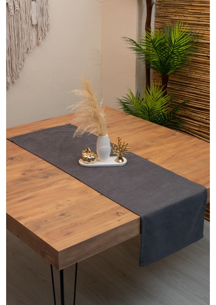 Doku | Kadife Dokulu Tatlı Antrasit Runner 135 x 40