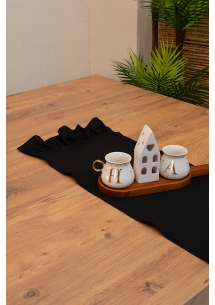 Lira | Siyah Naturel Keten Çift Fırfırlı Runner 40 x 110 fiyatları