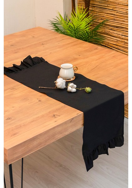 Lira | Siyah Naturel Keten Runner 40 x 110