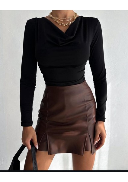 Degaje Yaka Drapeli Uzun Kollu Slim Fit Bluz fiyatları