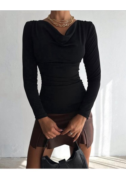 Degaje Yaka Drapeli Uzun Kollu Slim Fit Bluz fırsatları