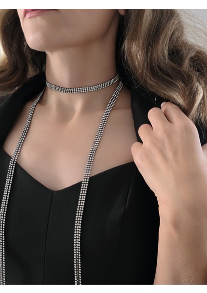 Gümüş Kaplama Siyah Üç Sıralı Su Yolu Şal Model Kolye fiyatları