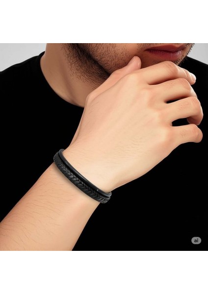 Siyah Renk Çoklu Deri Bileklik 9593B5D1 modelleri