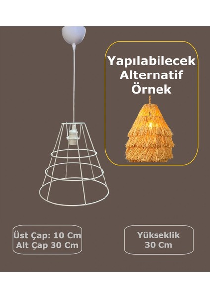 Huni Avize Teli , Iskeleti (Uzun Boy 30X30 Cm) Beyaz Statik Boyalı (Duy Takımı Dahil)