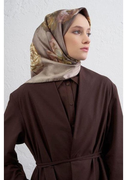 2025 Desenli Saf Ipek Twill Eşarp 9419-35