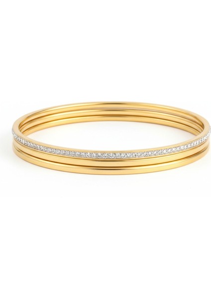 3'lü Zirkon Taş Paslanmaz Çelik Ajda Bilezik