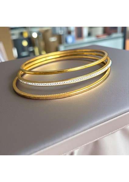 3'lü Zirkon Taş Paslanmaz Çelik Ajda Bilezik modelleri