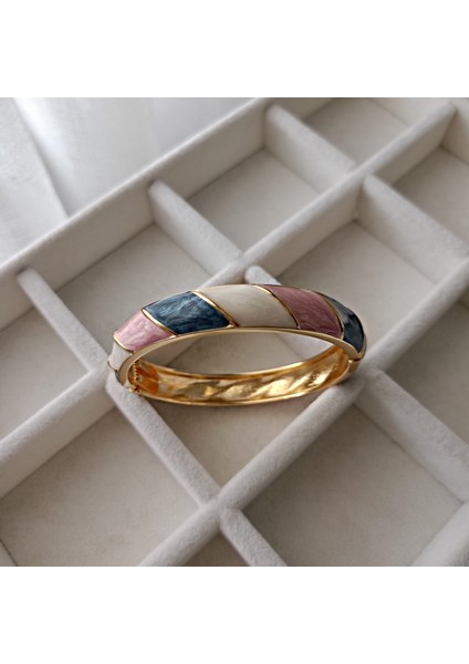 Pastel Renklerde Gold Kaplama Mineli Kalın Vintage Kadın Kelepçe Bilezik fiyatları