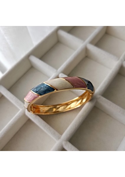 Pastel Renklerde Gold Kaplama Mineli Kalın Vintage Kadın Kelepçe Bilezik modelleri