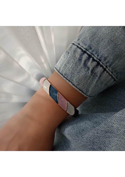 Pastel Renklerde Gold Kaplama Mineli Kalın Vintage Kadın Kelepçe Bilezik fırsatları