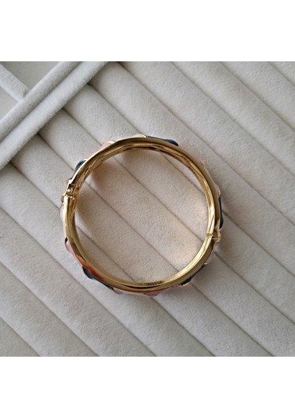 Pastel Renklerde Gold Kaplama Mineli Kalın Vintage Kadın Kelepçe Bilezik indirimleri