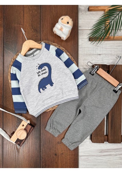 Pamuklu Dinozor Desenli 2li Erkek Bebek Takım