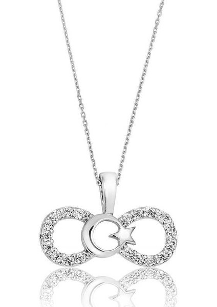 Gümüş Sonsuzluk Ay Yıldız Bayan Kolye