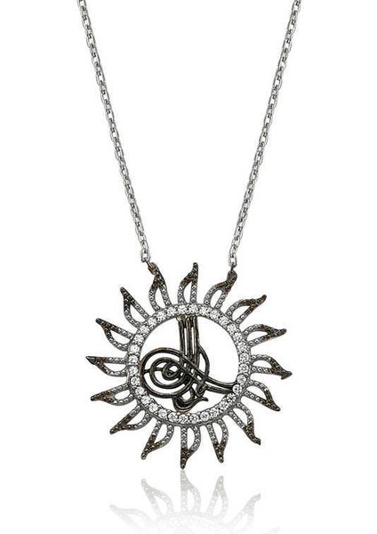 Gümüş Tuğralı Güneş Bayan Kolye