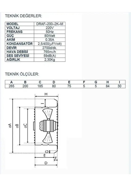 Ayas DRAF-300-2K-M 30 cm Monofaze Aksiyal Fan Aspiratör 3000 D/d 220 230 Volt fiyatları