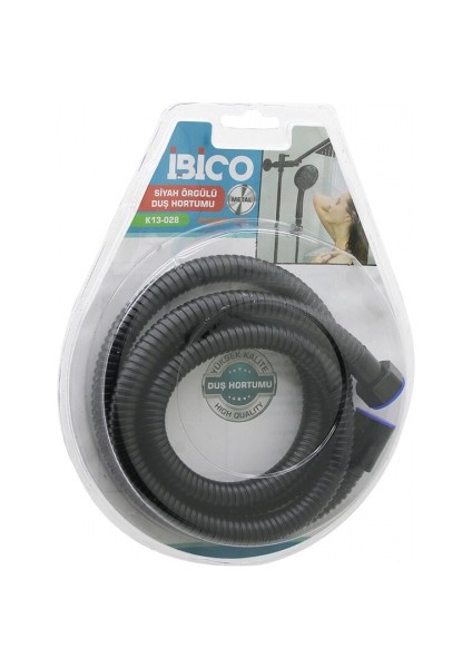 Siyah Metal Örgülü Duş Hortumu 1.5mt Vakumlu Ambalaj Anti Twist=dolanmaz-Kıvrılmaz-Kopmaz (5324)