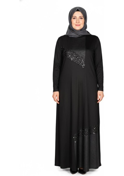 Kadın Aysın Büyük Beden Kristal Kumaş Payetli Siyah Elbise