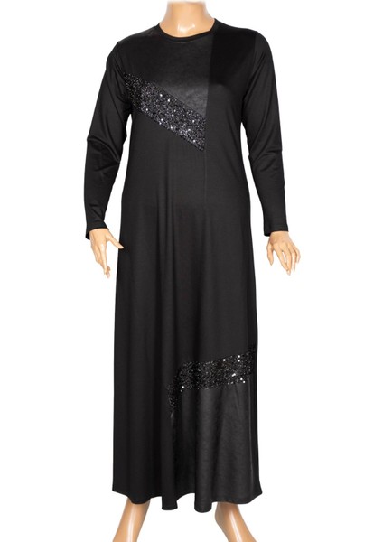 Kadın Aysın Büyük Beden Kristal Kumaş Payetli Siyah Elbise modelleri