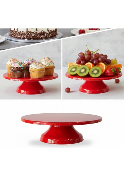 Kırmızı Pasta Sıvama Standı 32 cm – Döner Tabanlı Pasta Kaplama ve Dekorasyon Standı fiyatları