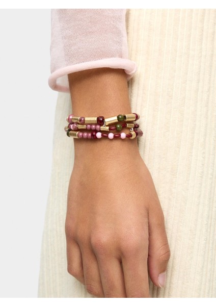 Taş Efektli Boncuklu Elastik Bileklik Seti