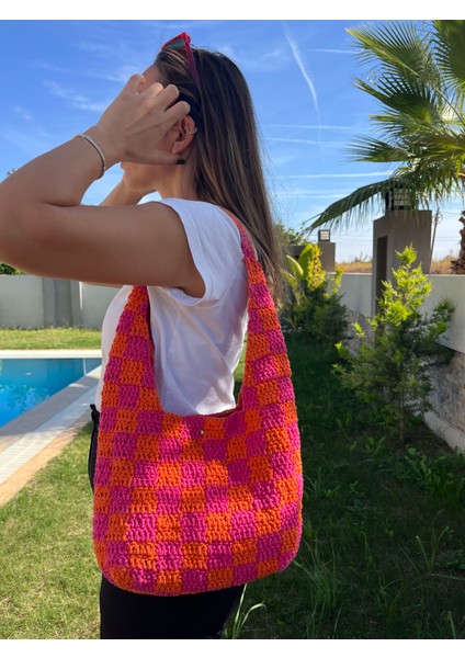 Örgü Damalı Kadın Omuz Çantası