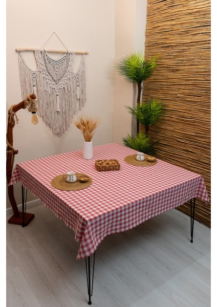Pötikareli Pembe Ekose Masa Örtüsü 170 x 170