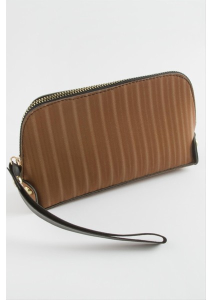 Çizgili Kahverengi Dikdörtgen Deri Cüzdan