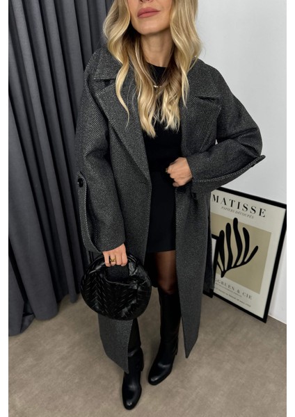 Füme Balıksırtı Model Kuşaklı Astarlı Oversize Kaban fiyatları