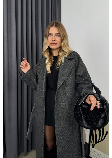 Füme Balıksırtı Model Kuşaklı Astarlı Oversize Kaban modelleri