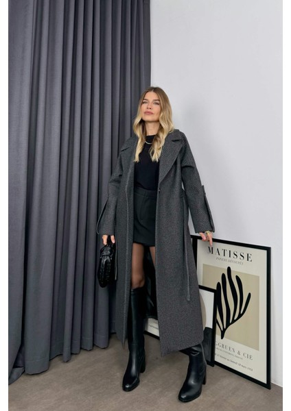 Füme Balıksırtı Model Kuşaklı Astarlı Oversize Kaban fırsatları