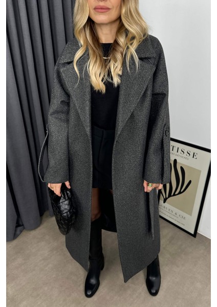 Füme Balıksırtı Model Kuşaklı Astarlı Oversize Kaban indirimleri