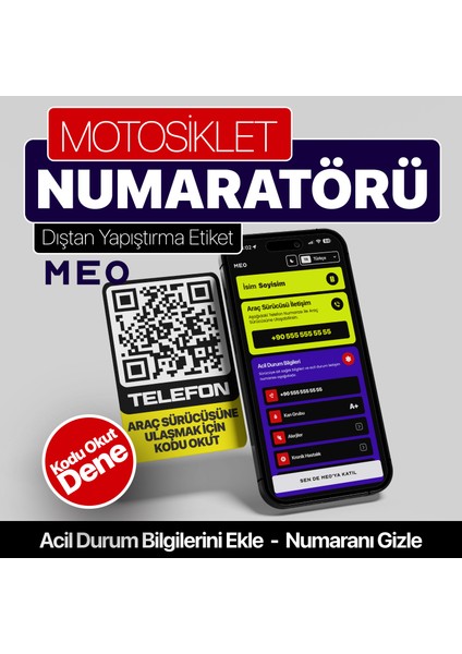 2'li Paket - Motosiklet Numaratörü - Numarasız Numaratör - Qr Kodlu Numaratör (Dikey Etiket)