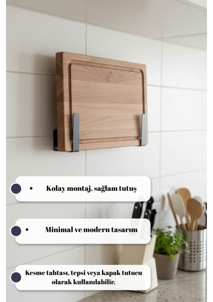 Metal Kesme Tahtası Tutacağı Mutfak Düzenleyici Kapaklık Tepsi Askılığı Duvar Rafı indirimleri