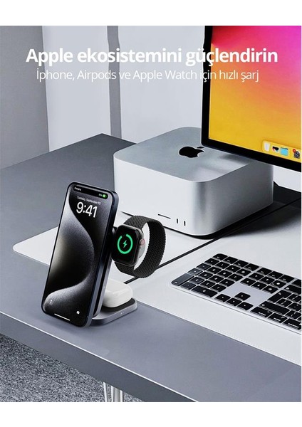 Aukey LC-MC312-GY Magfusıon Z Qı2 15W Katlanabilir 3 Ü 1 Arada Mıknatıslı Kablosuz Şarj Cihazı fiyatları
