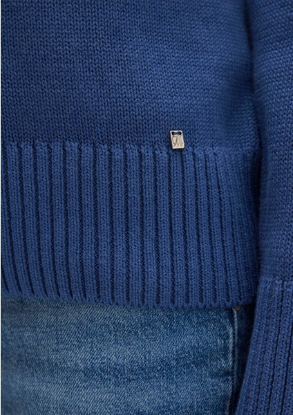 Ipek Karışımlı Bisiklet Yaka Mavi Kazak 1710726-70719