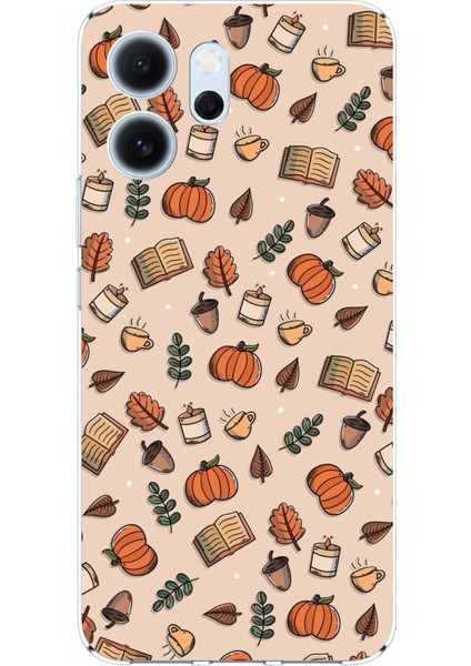 Oppo Reno 14F Uyumlu Sonbahar Balkabağı Baskılı Silikon Kılıf