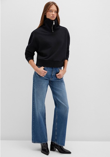 Yarı Fermuarlı Dik Yaka Siyah Sweatshirt 1S10434-900 fiyatları