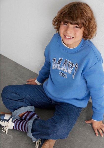 Mavi Logo Bisiklet Yaka Mavi Sweatshirt 6S10163-70724