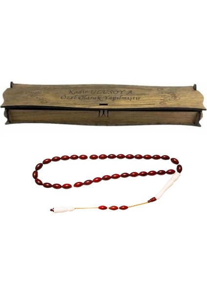 Kişiye Özel Kutulu Deve Kemiği Imameli Arpa Kesim Kınalı Kuka Tesbih – Şık Ahşap Hediye Kutulu Özel Tasarım