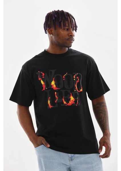 Unisex Baskılı Oversize T-Shirt - Siyah modelleri