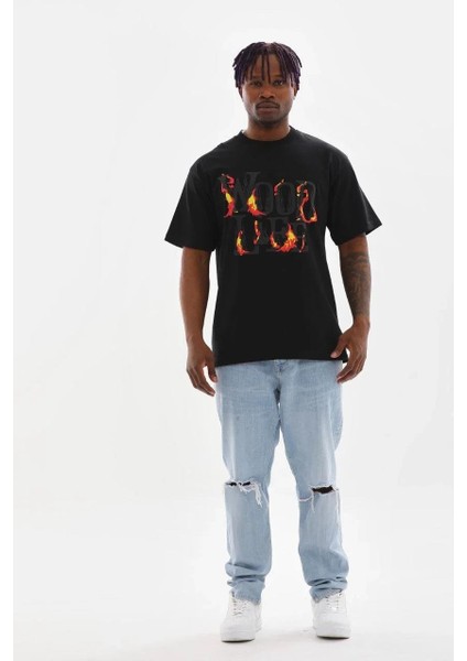 Unisex Baskılı Oversize T-Shirt - Siyah fırsatları