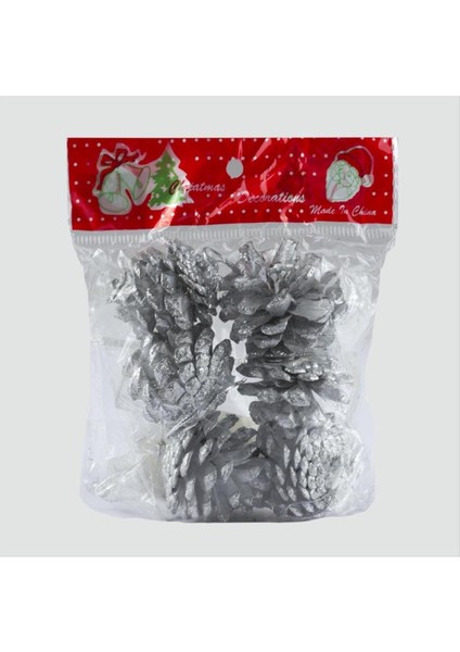 6'lı Gümüş Kozalak Yılbaşı Ağaç Süsü