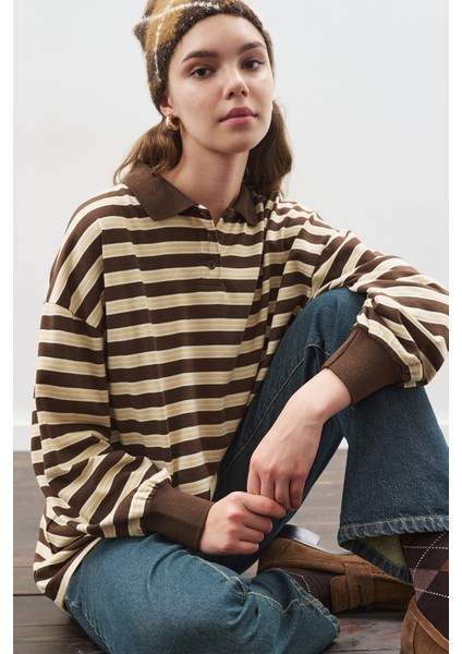 Polo Yaka Oversıze Tshırt Kahverengi