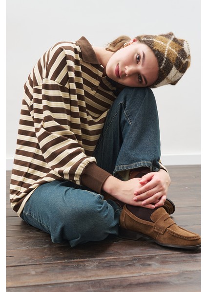 Polo Yaka Oversıze Tshırt Kahverengi modelleri