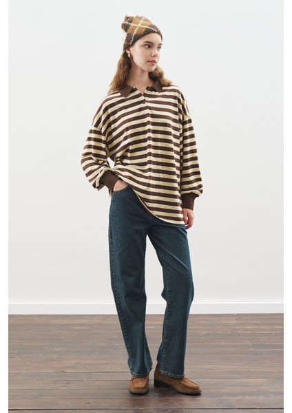 Polo Yaka Oversıze Tshırt Kahverengi