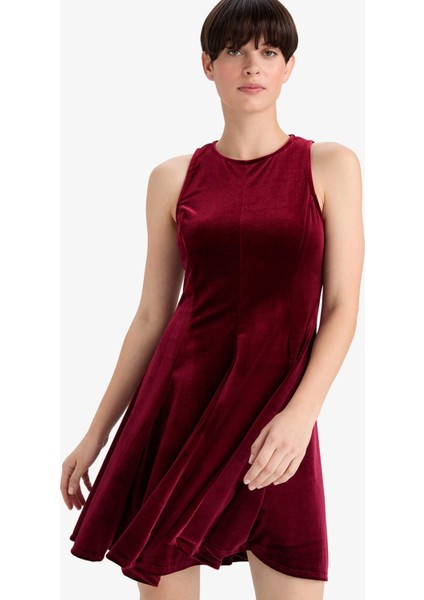 Bisiklet Yaka Kadife Kolsuz Mini Elbise G4358AX25AU modelleri