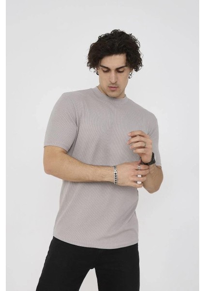 Unisex Bisiklet Yaka Slim Fit T-Shirt- Taş modelleri