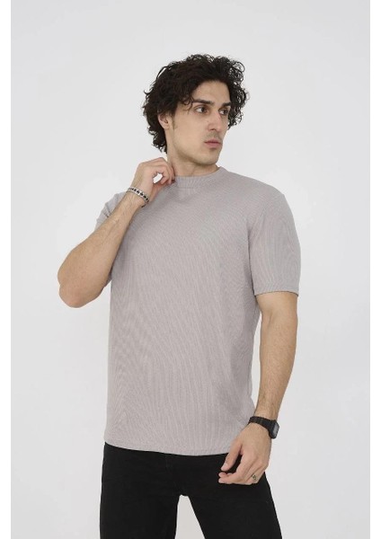 Unisex Bisiklet Yaka Slim Fit T-Shirt- Taş indirimleri