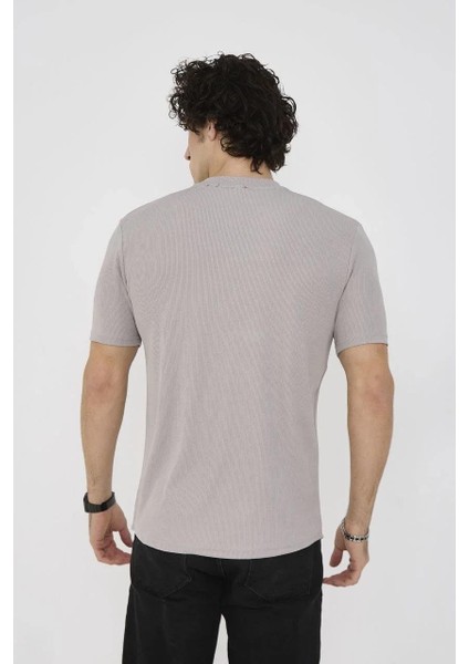 Unisex Bisiklet Yaka Slim Fit T-Shirt- Taş